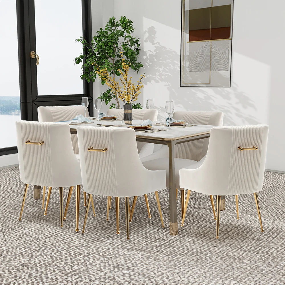 Upholstered Barrel Pleated Side Accent Modern Velvet Dining Chairs Set
