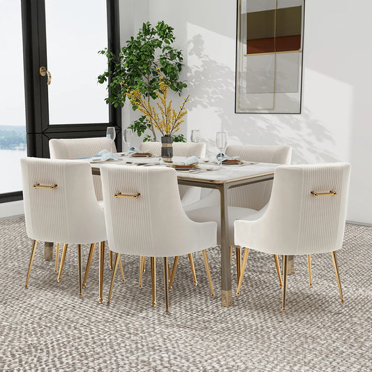 Upholstered Barrel Pleated Side Accent Modern Velvet Dining Chairs Set
