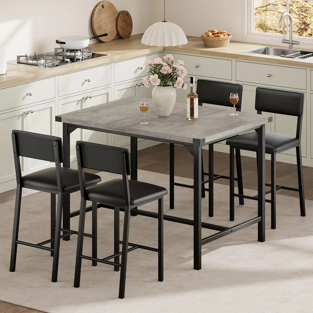 Dining Table Set with Upholstered Chairs