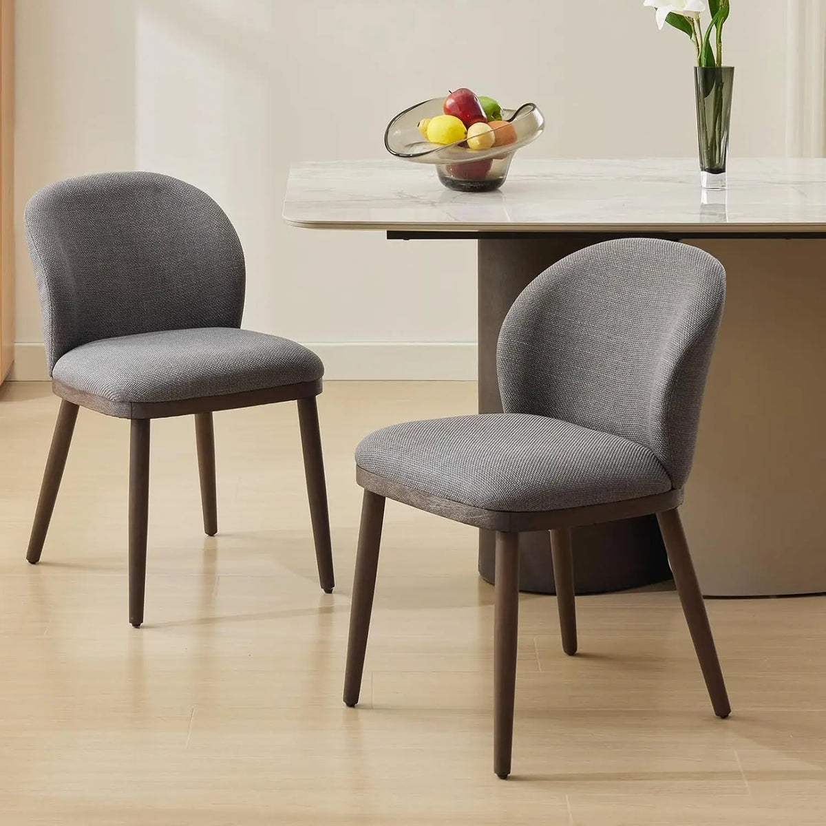 Modern Upholstered Dining Chairs with Ergonomic Back Support and Wood Legs