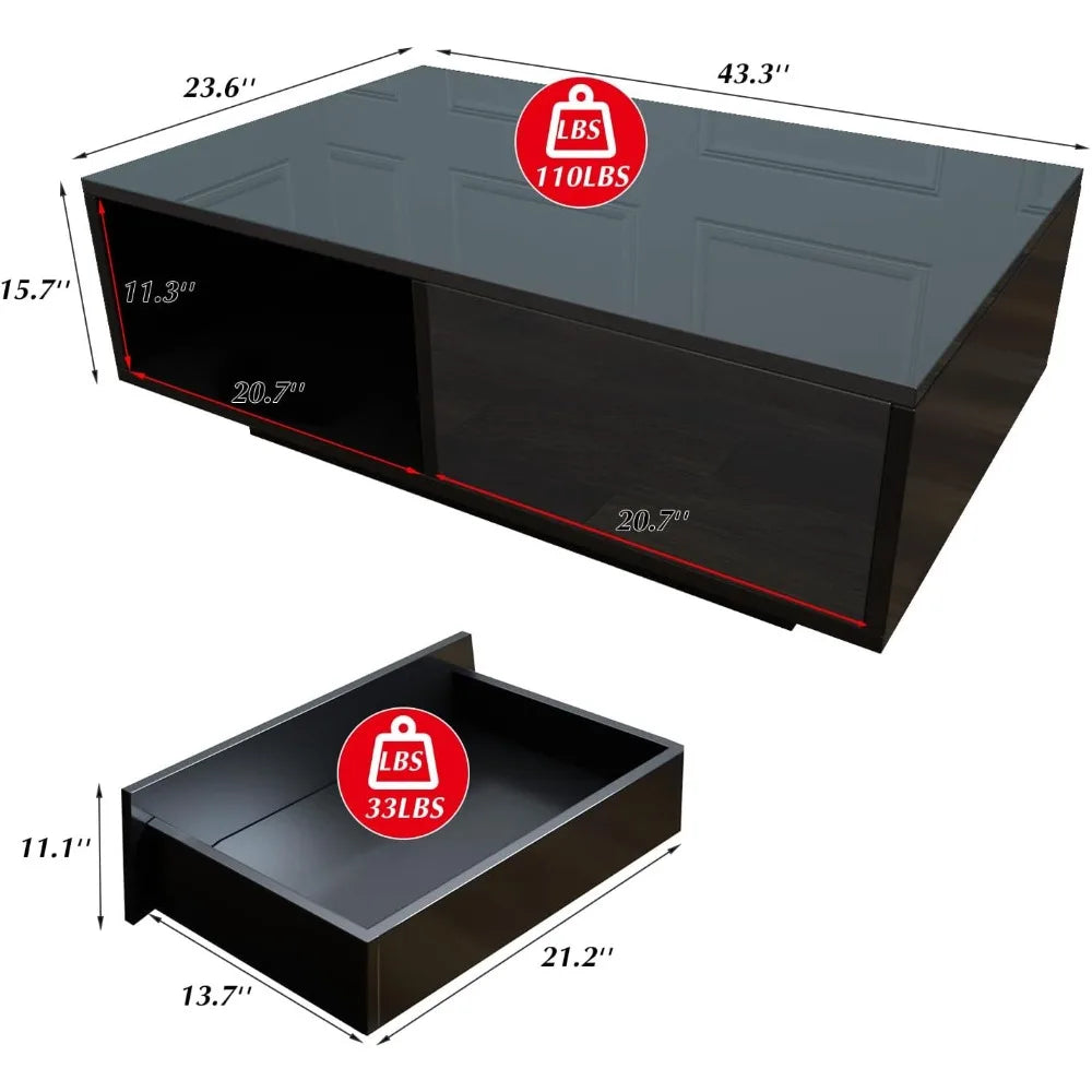 High Gloss Modern LED Coffee Table with Storage Space