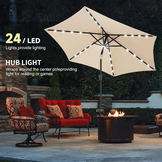 Outdoor Umbrella with Center Surround Light 24 LED Beads
