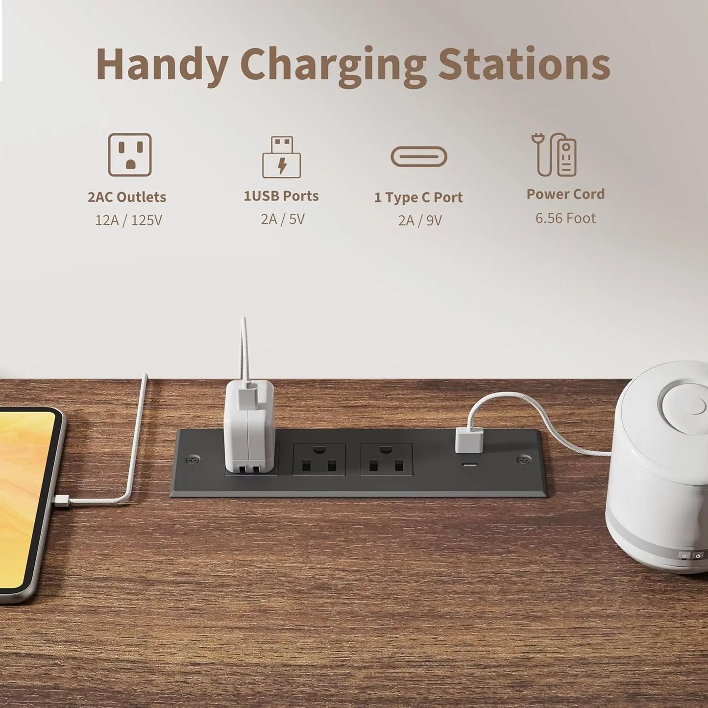 Modern Executive Desk with Charging Station