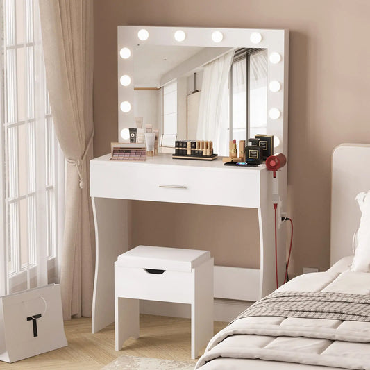 Teen Make-Up Vanity Desk with Lights Mirror Set