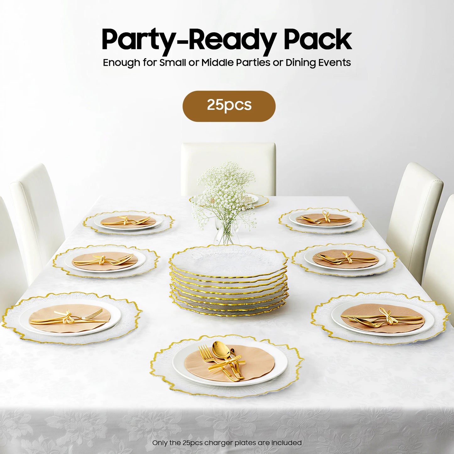 Serving Charger Plates with Gold Rim Transparent Plastic Set