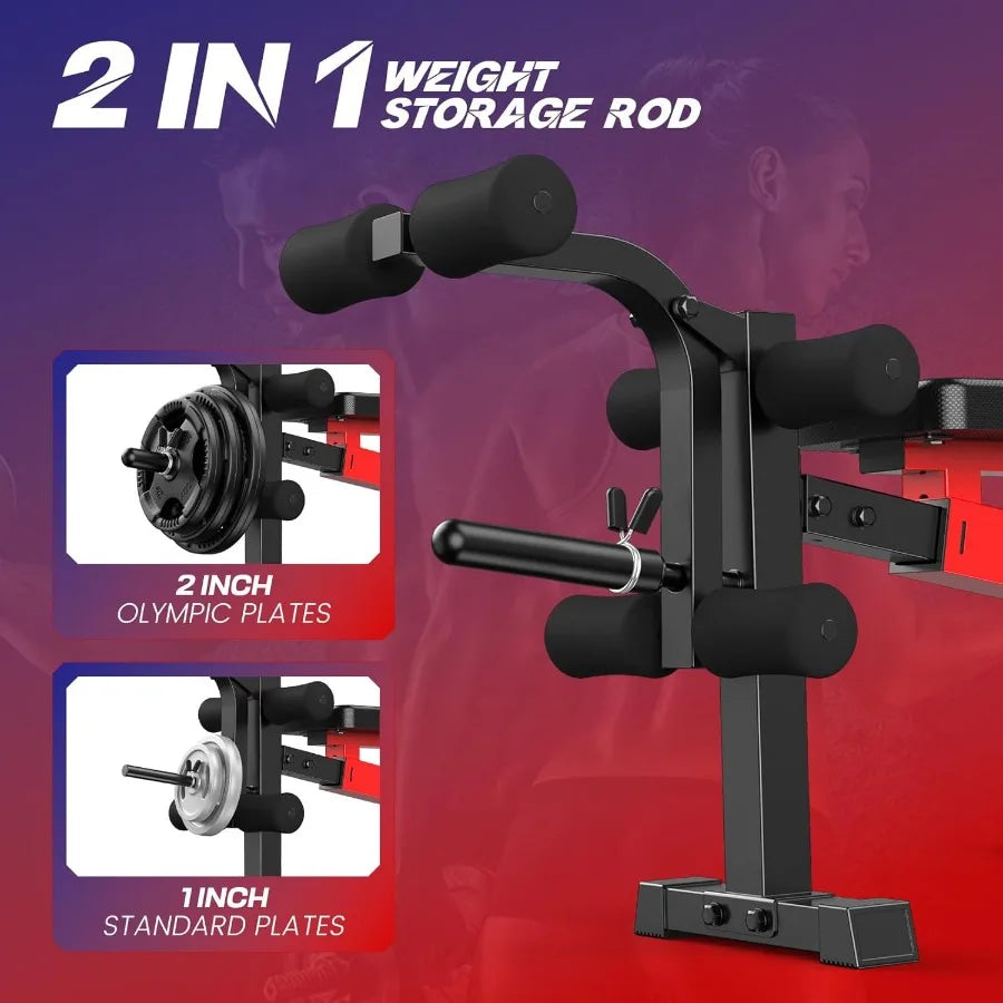 Foldable Adjustable Weight Bench Set with Squat Rack and Leg Extension/Curl