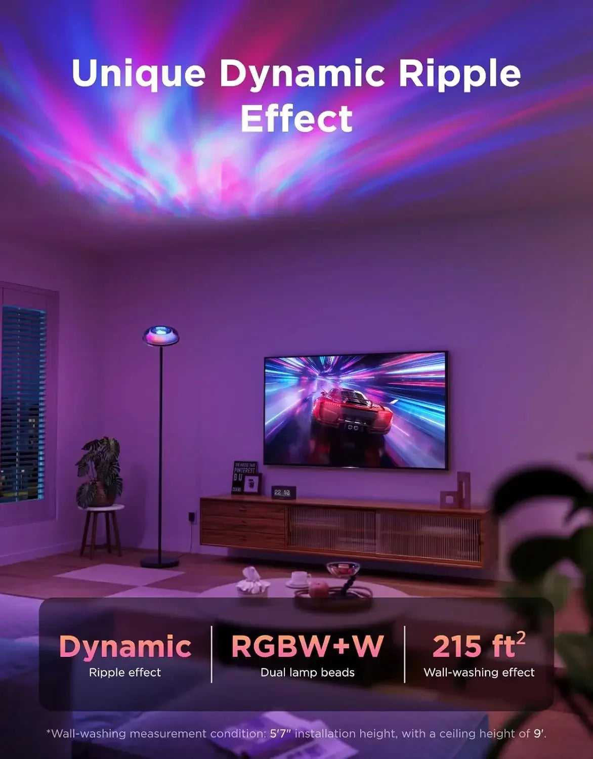 Uplighter Floor Lamp with RGBIC Ripple Projector
