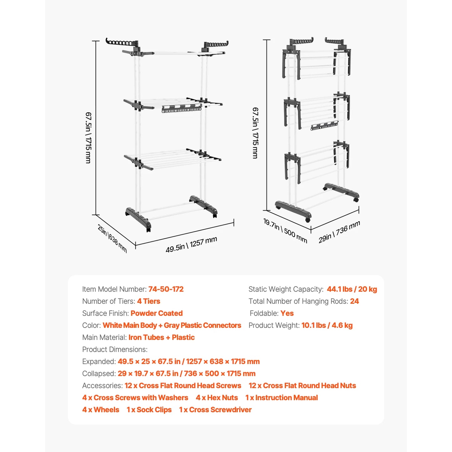 Foldable Laundry Dryer Rack with Sock Clips