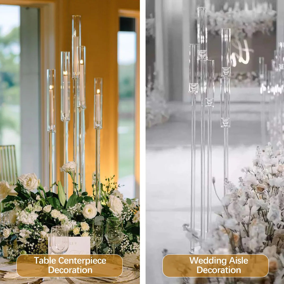 Clear Floor Candelabra Candlestick Holder for Table Centerpiece