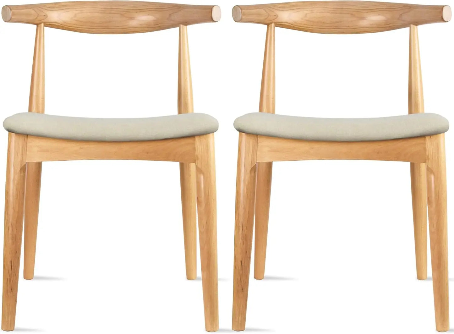 Pair of Wooden Dining Chairs with Beige Linen Cushioned Seats