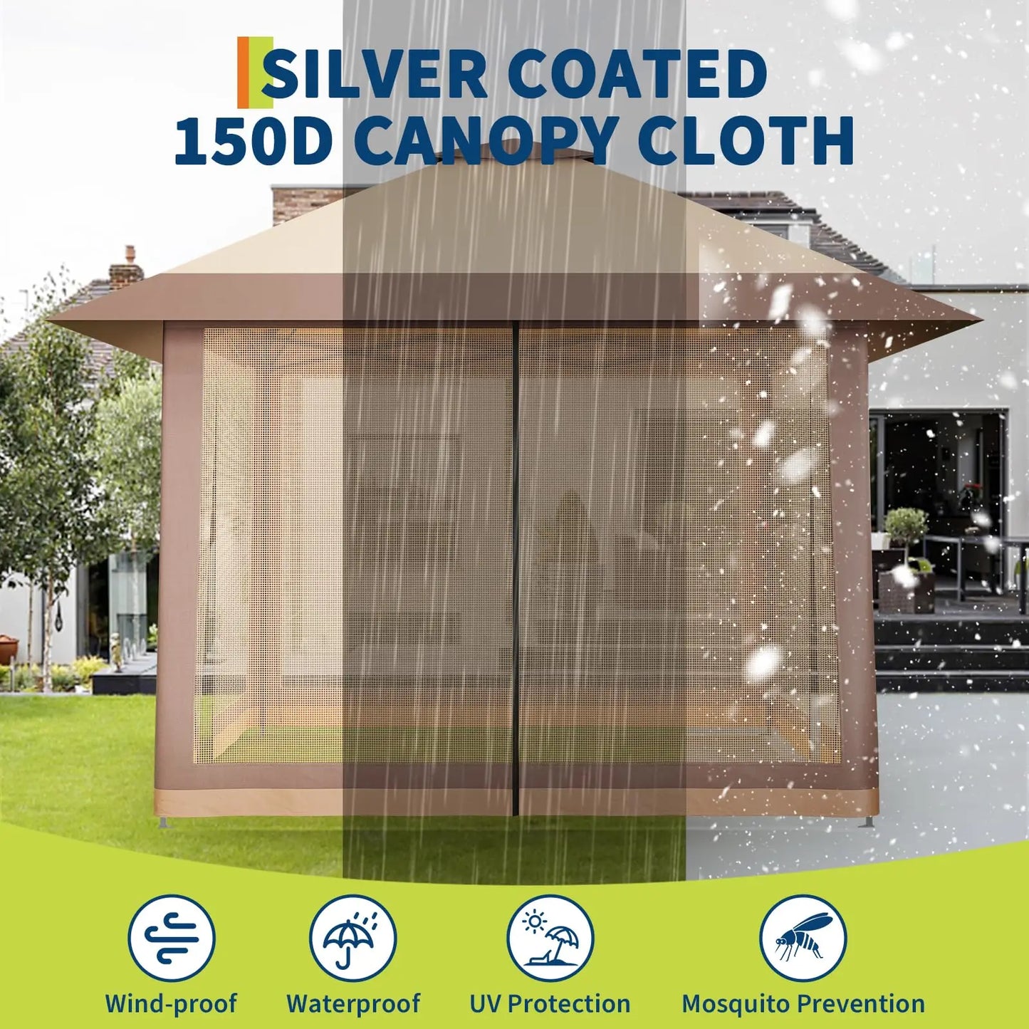 Pop-Up Gazebo Canopy with Mosquito Netting, One-Push Setup and Height Adjustable