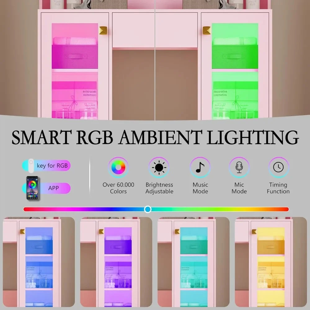 Vanity Desk with Mirror and RGB Lights
