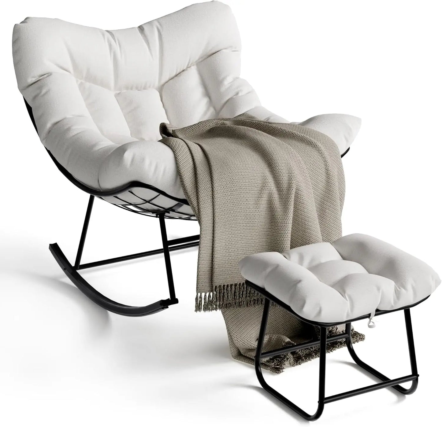 Outdoor Egg Rocker Rocking Chair with Footrest