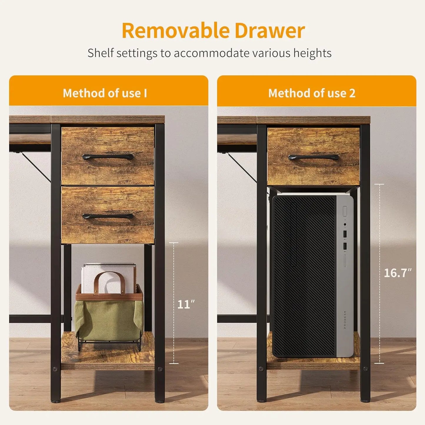 Rustic Brown Office Desk with 2 Drawers