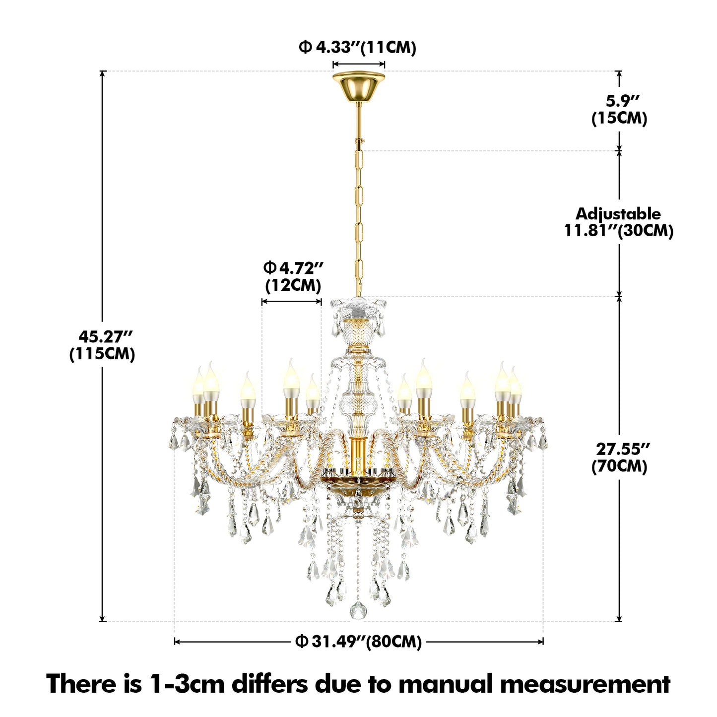 Modern Lighting Crystal Chandelier Adjustable Chain Ceiling Pendant