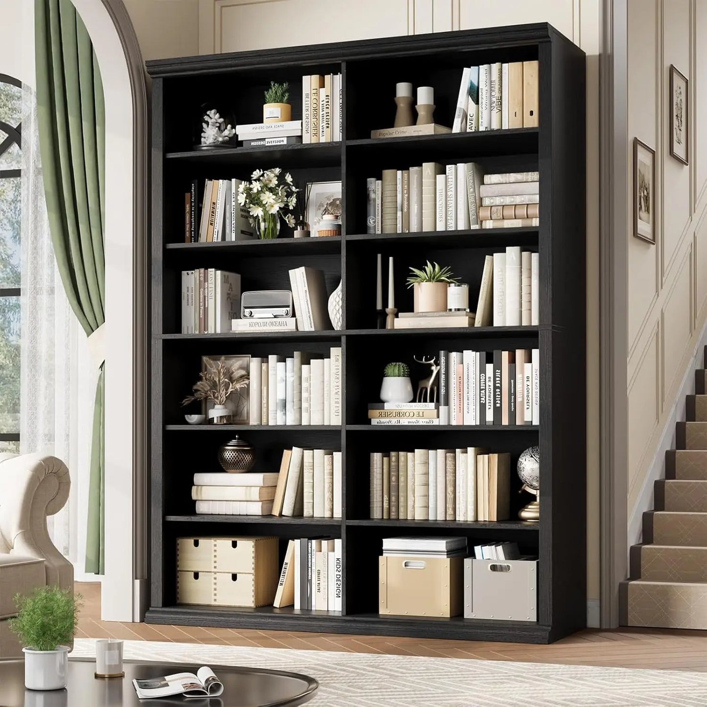 Extra Large Wooden Bookcase with Double Storage