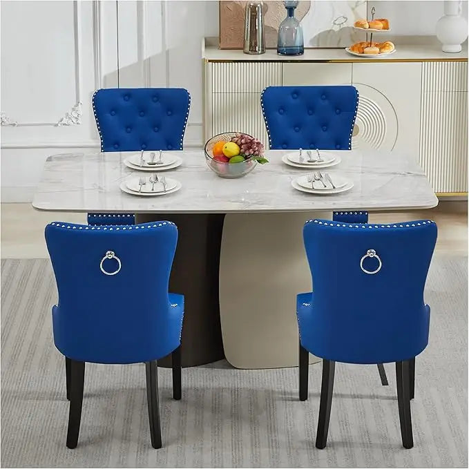 Tufted Upholstered Velvet Dining Chairs with Pull Ring and Stainless Steel Legs