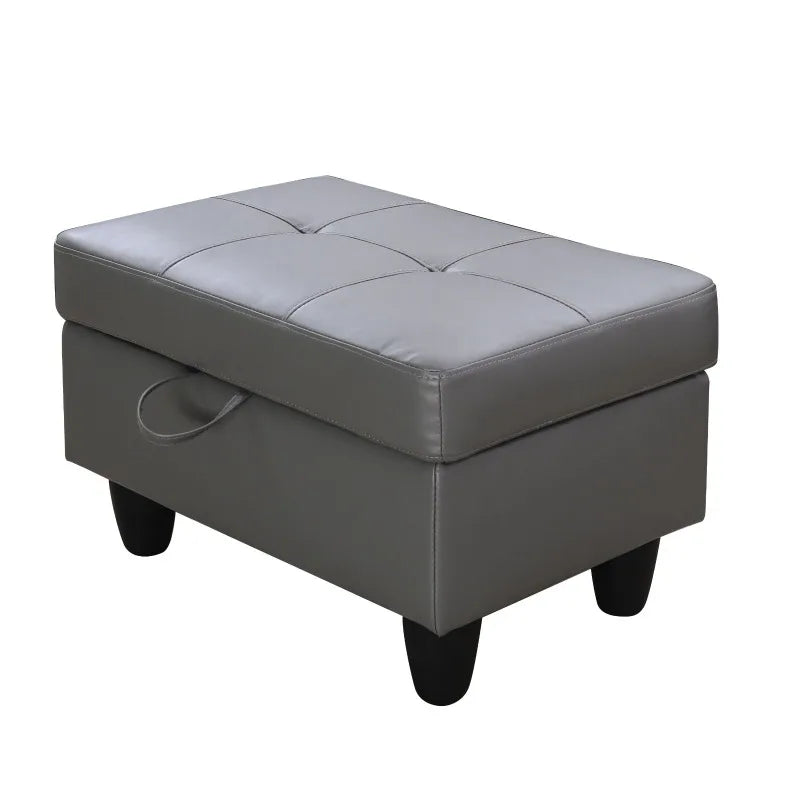 Living Room Dark Grey Faux Leather Sofa Set