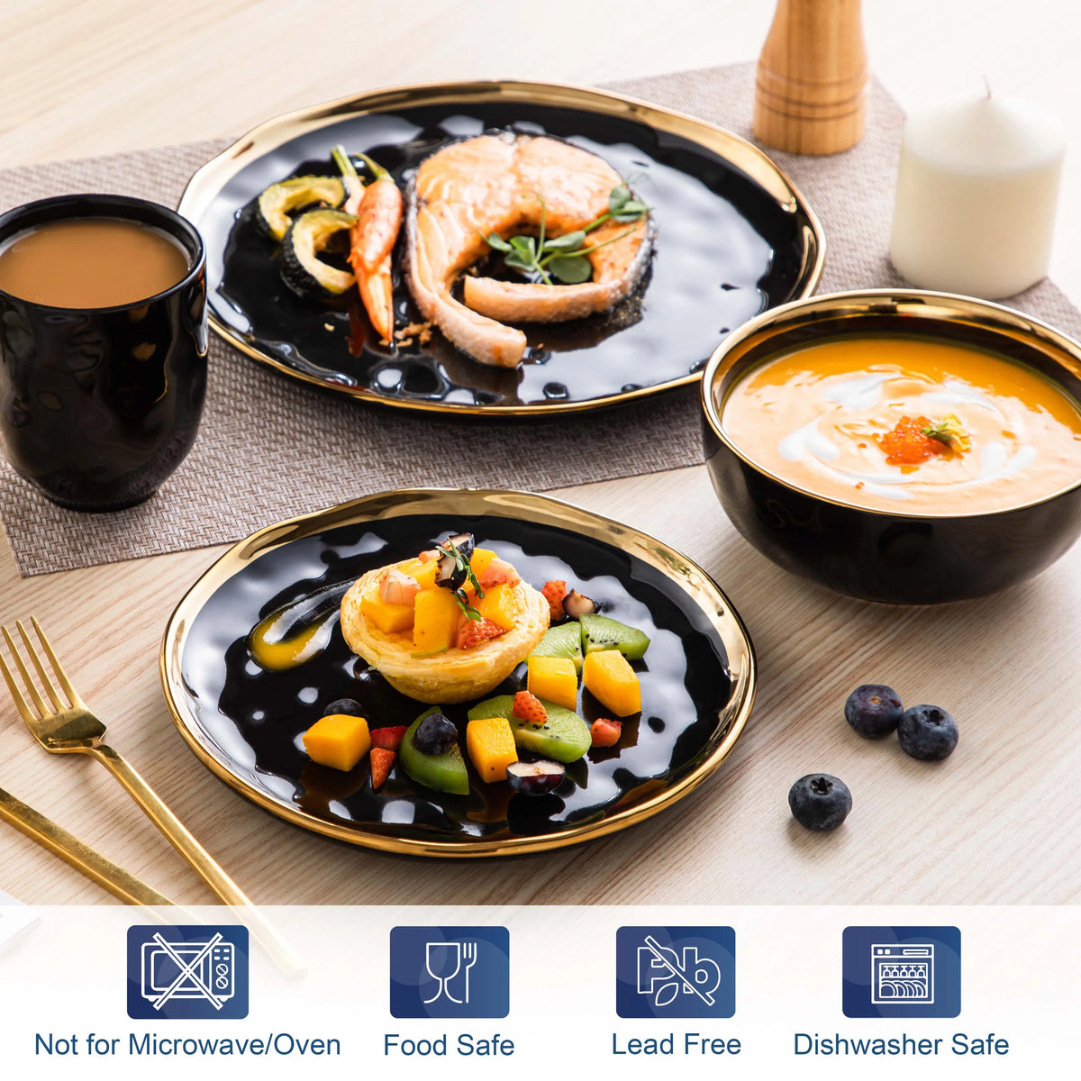 Porcelain Dinnerware Set with Gold Trim