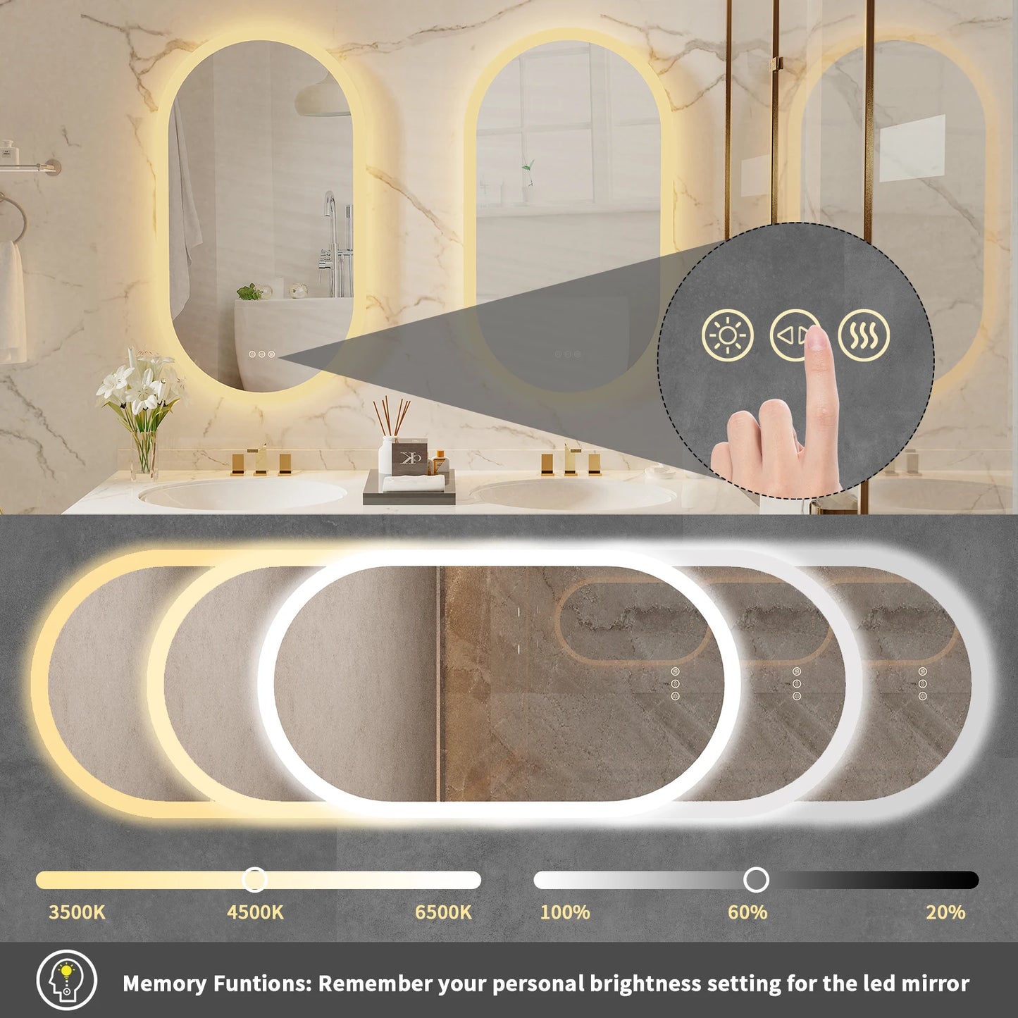 Vanity Mirror for Wall Mounted Back Lighted Mirror with Lights
