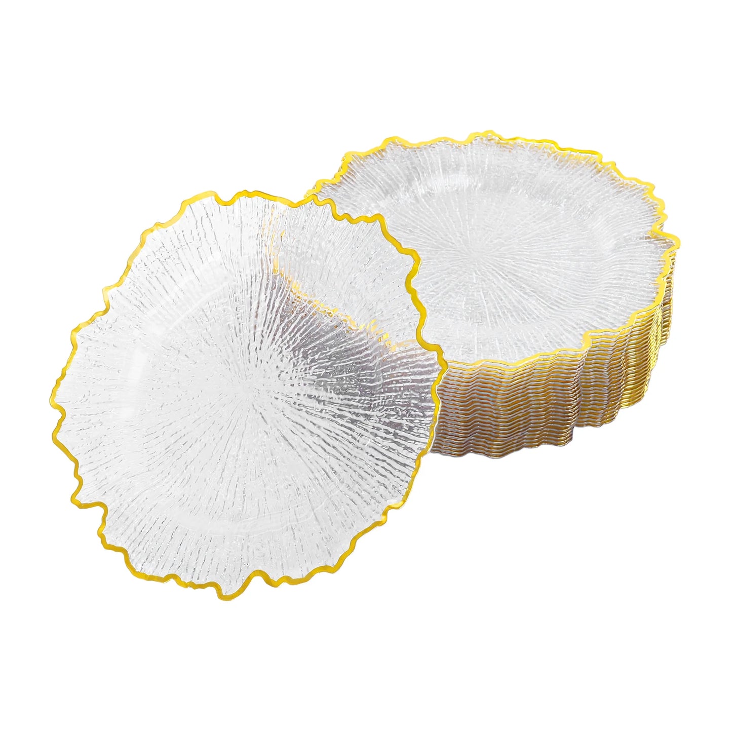 Serving Charger Plates with Gold Rim Transparent Plastic Set