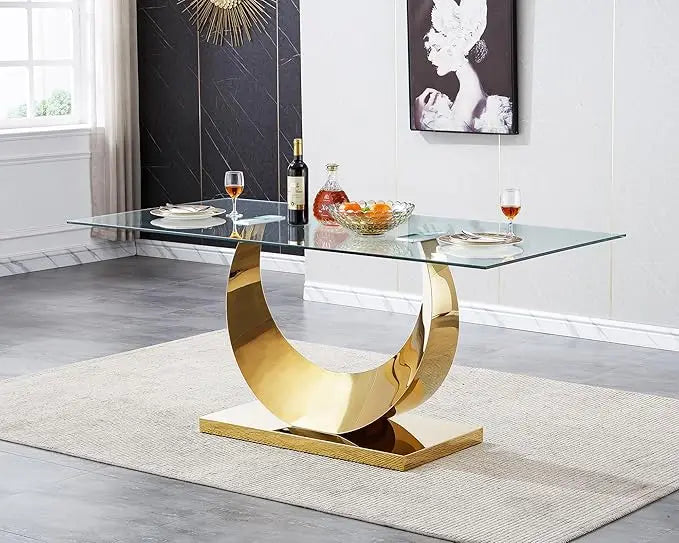 Modern Rectangular Tempered Glass Dining Table