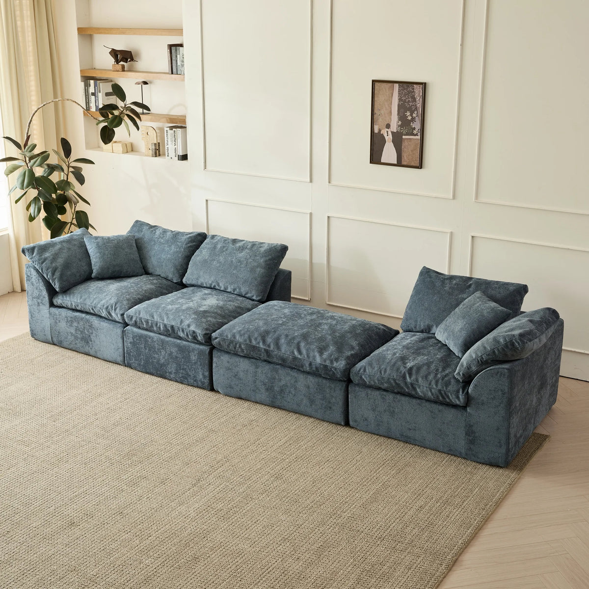 Modern Oversized Deep Seat Chenille Fabric Cloud L-Shaped Sofa