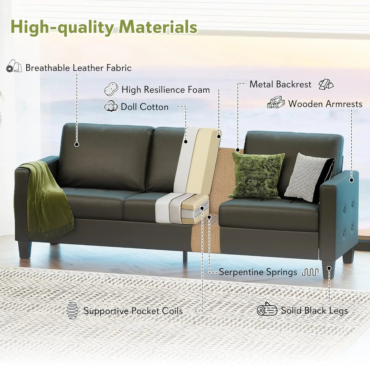 Modern Comfy Faux Leather Sofa Couch