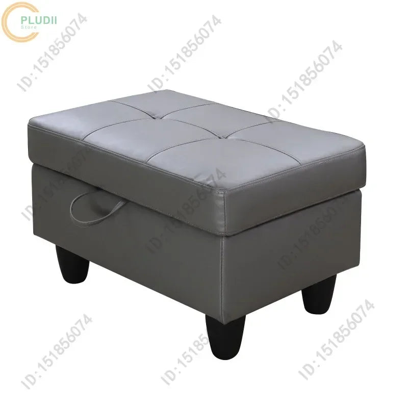 Living Room Dark Grey Faux Leather Sofa Set