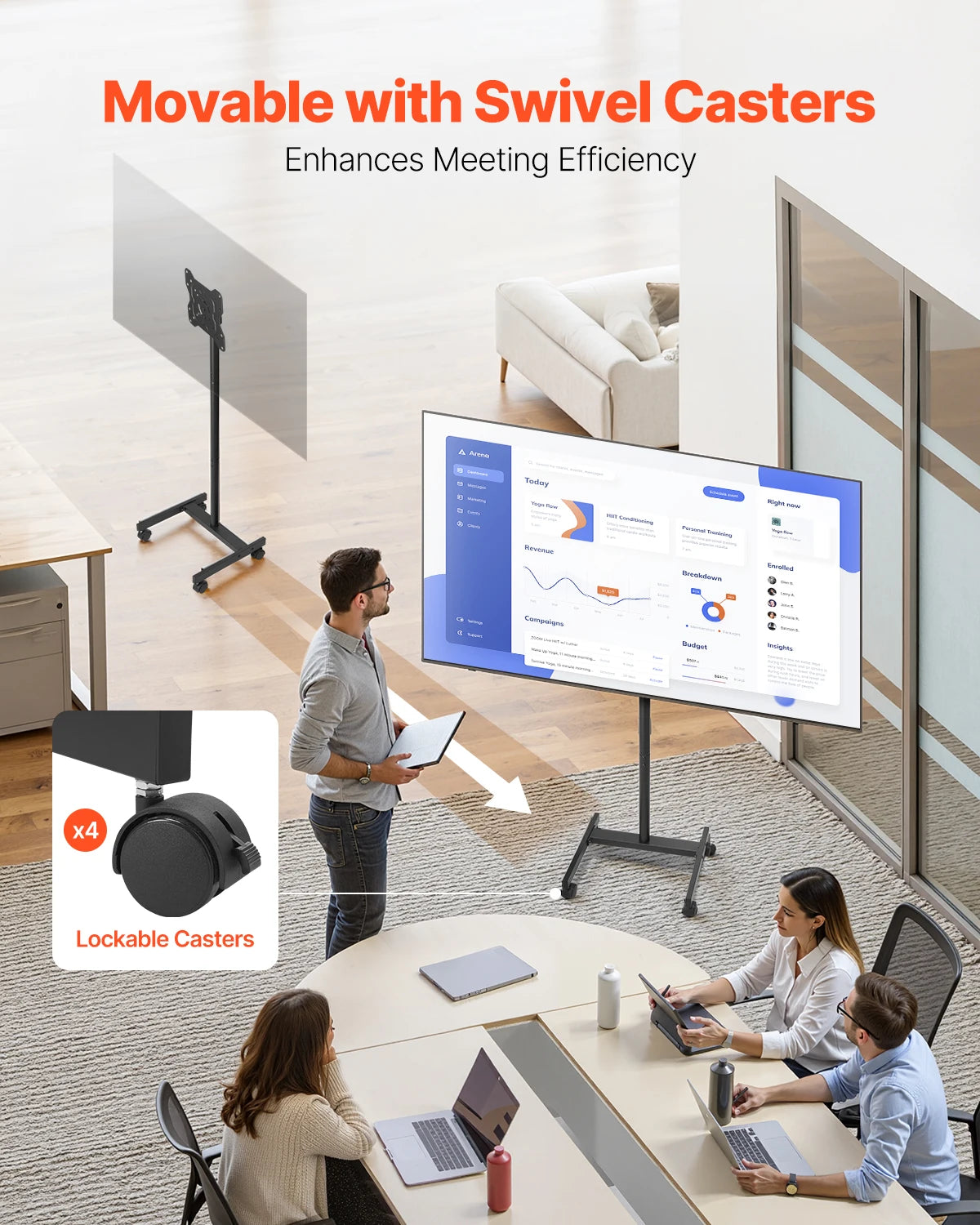 Rolling TV Stand for Various Sizes