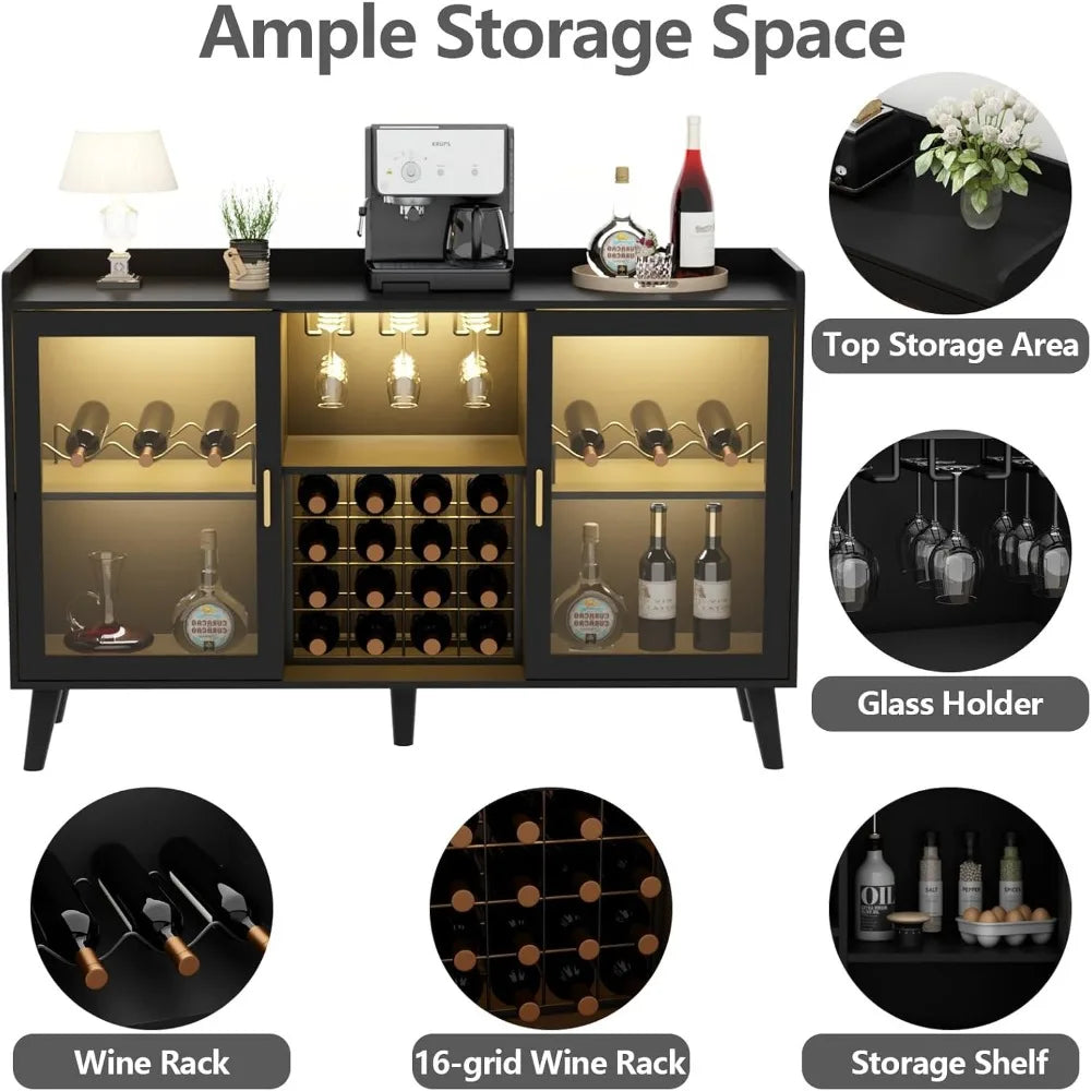 LED Light Wine Bar Cabinet with Rack And Glass Holder
