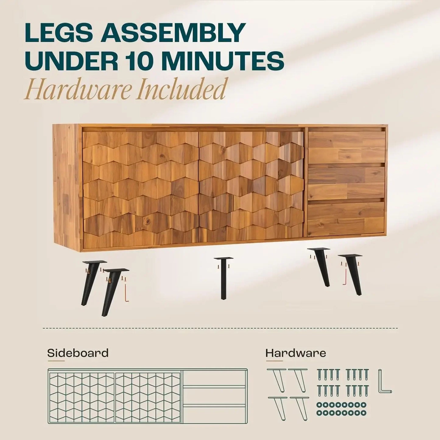Cabinet with Geometric Pattern Sideboard  Solid Wood
