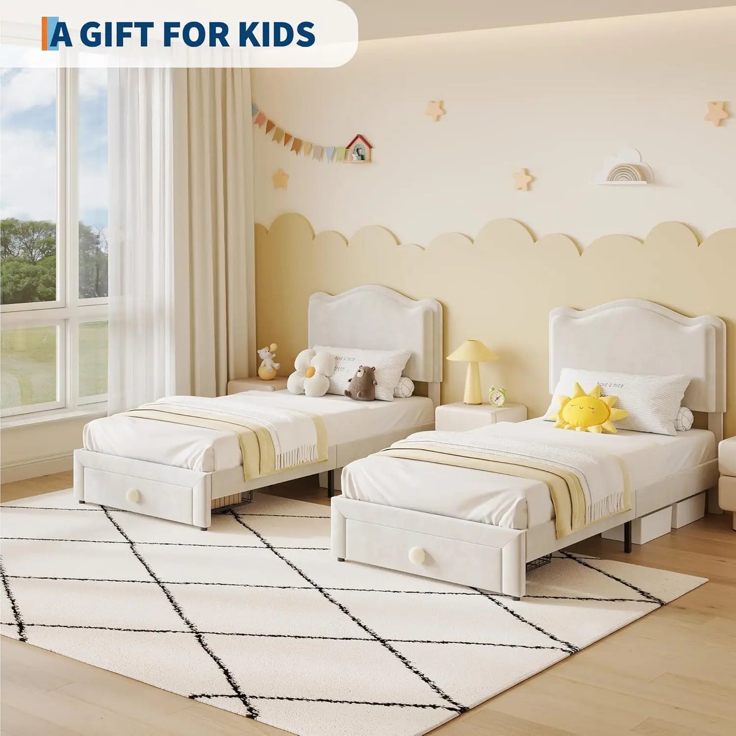 Upholstered Twin Bed Frame with Storage Drawer