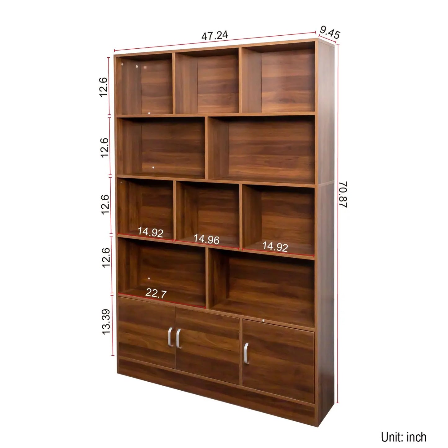 10-Cube 3-Door Modern Bookshelf Open Cabinet