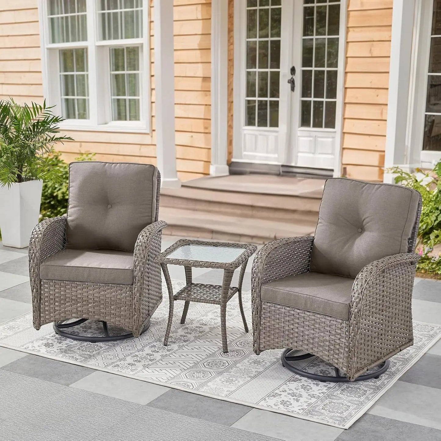 Outdoor Swivel Rocker Glider Chairs with Side Table