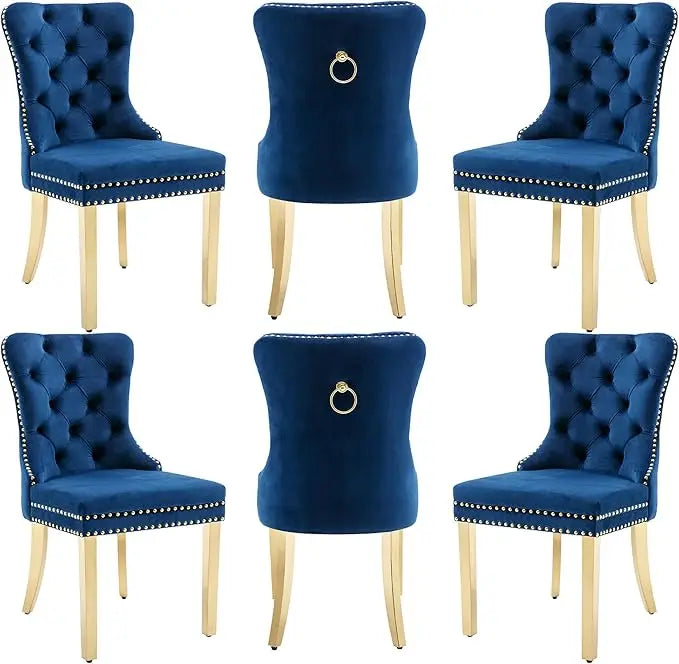 Luxury Velvet Dining Chairs with Wood Legs and Pull Ring