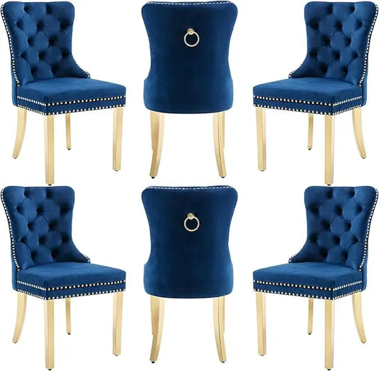 Luxury Velvet Dining Chairs with Wood Legs and Pull Ring