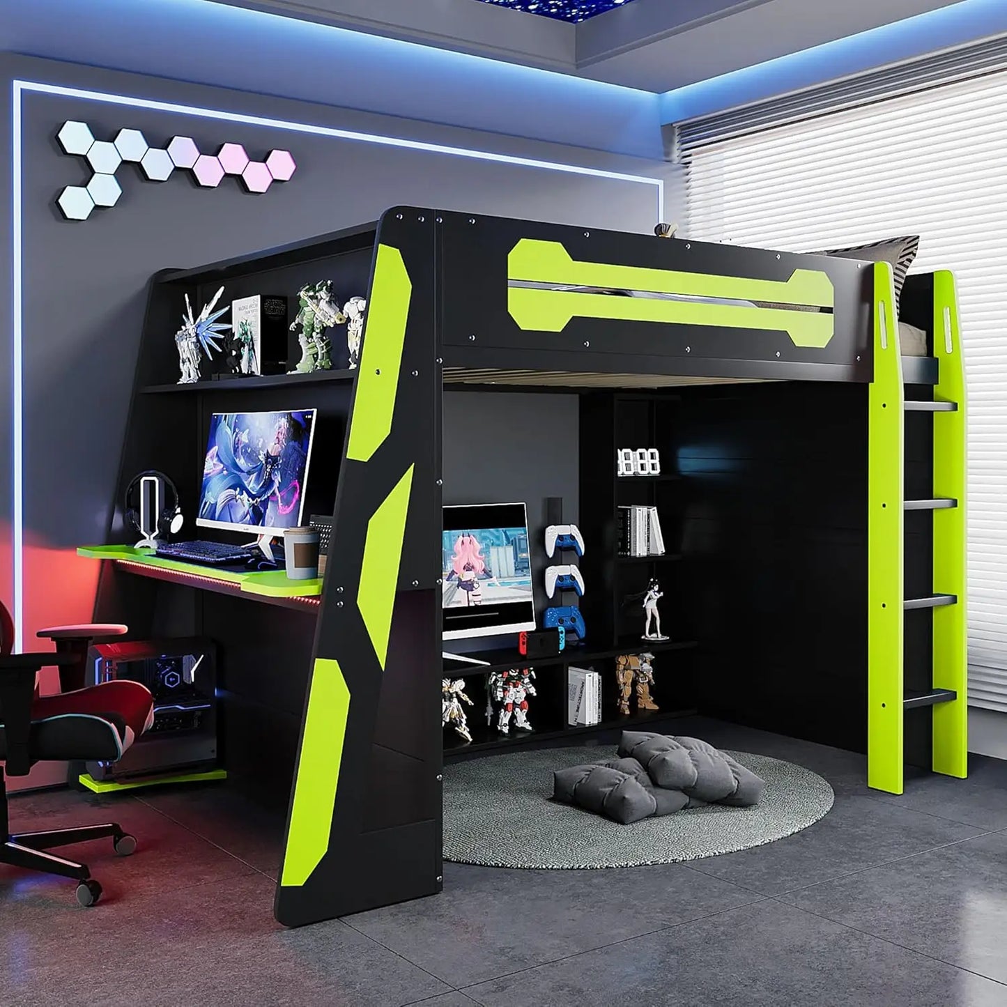 Full Wood Gaming Loft Bed