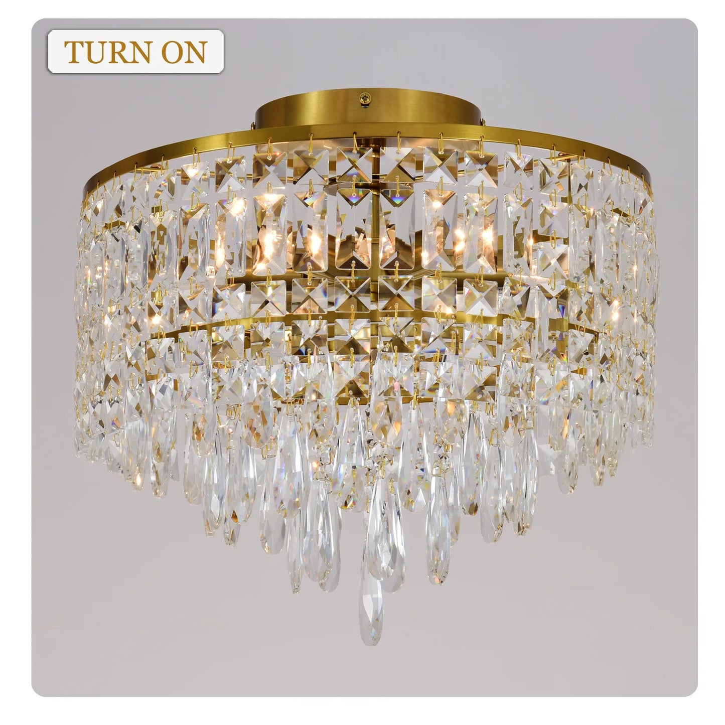 Luxury Gold Crystal Flush Mount Teardrop Crystal Chandelier