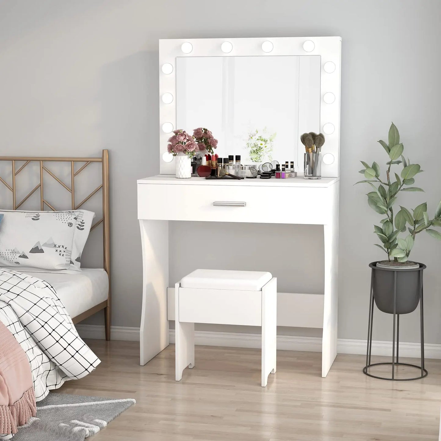 Teen Make-Up Vanity Desk with Lights Mirror Set
