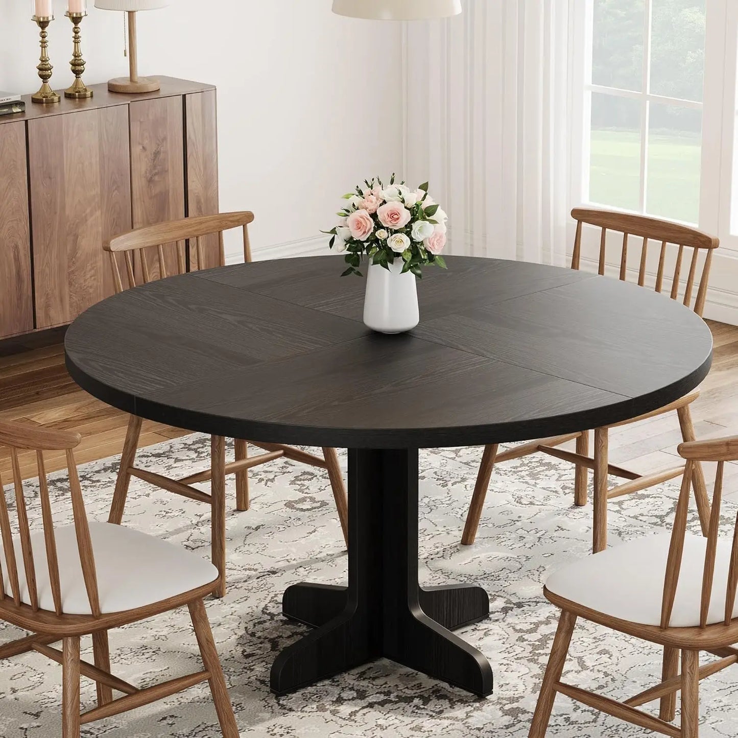Farmhouse Round Dining Table with Tabletop and Stable Base
