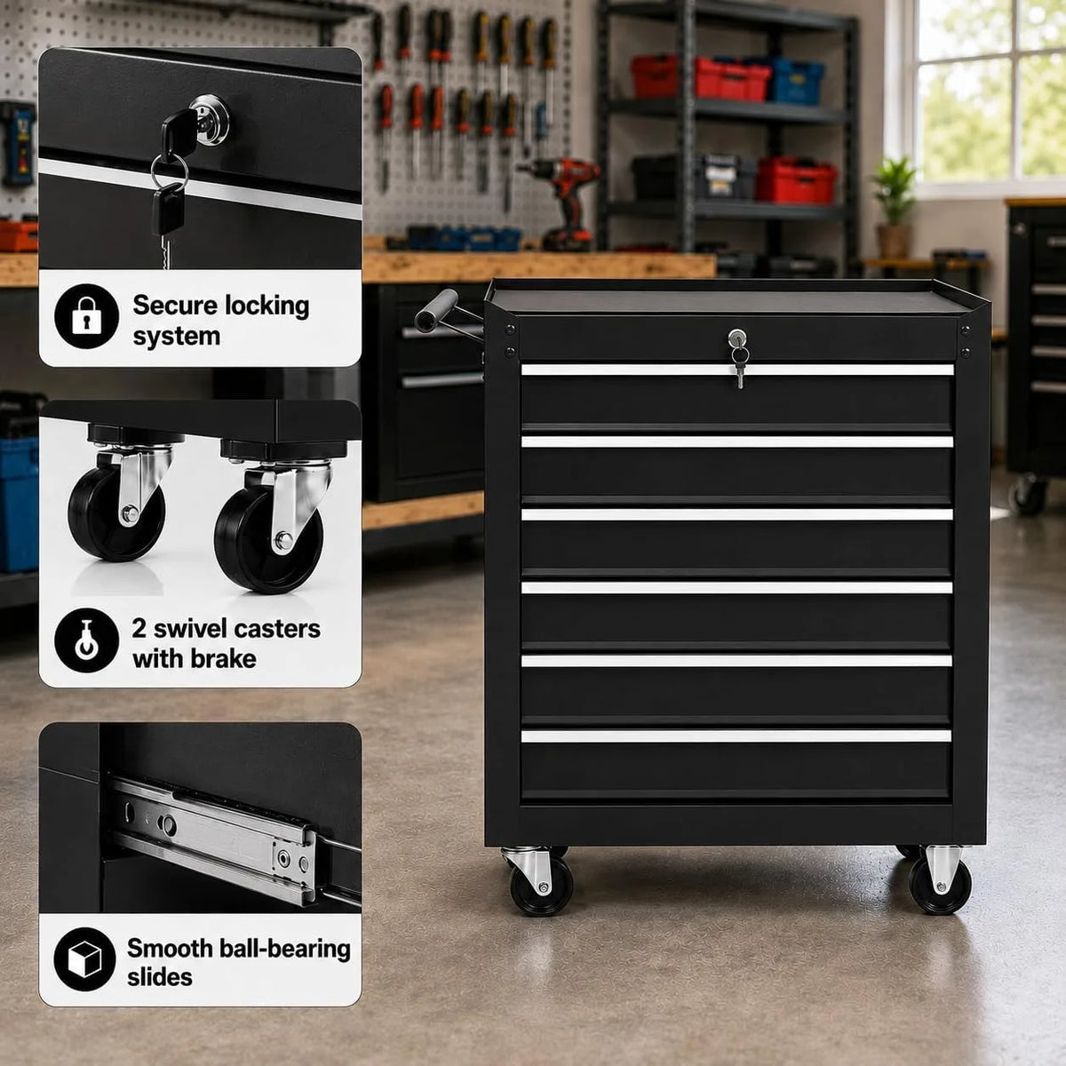 Heavy Duty Rolling Tool Chest with Wheels and Locking System