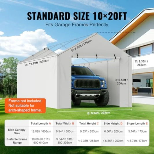 Heavy-Duty Waterproof and UV Protected Tarp Carport Replacement Canopy Cover with Side Walls