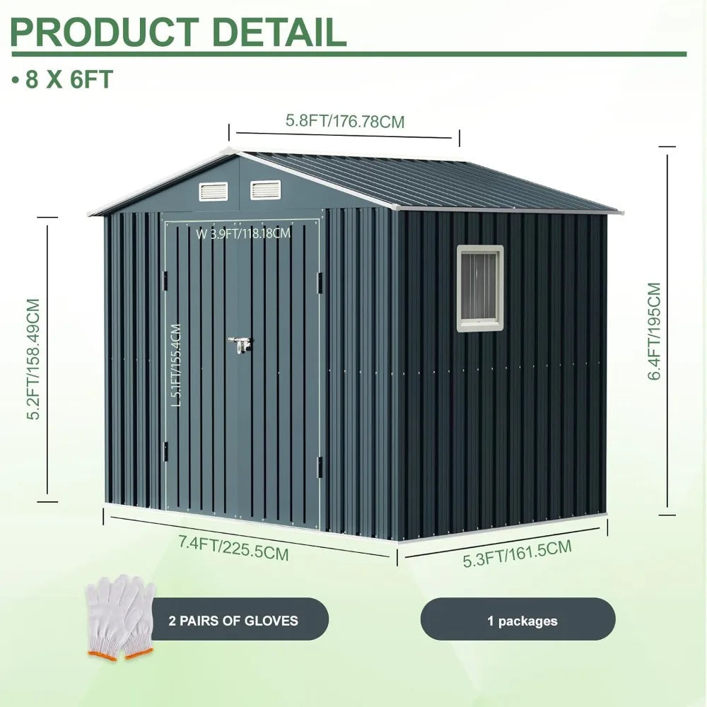 Outdoor Steel Storage Shed with Clear Window