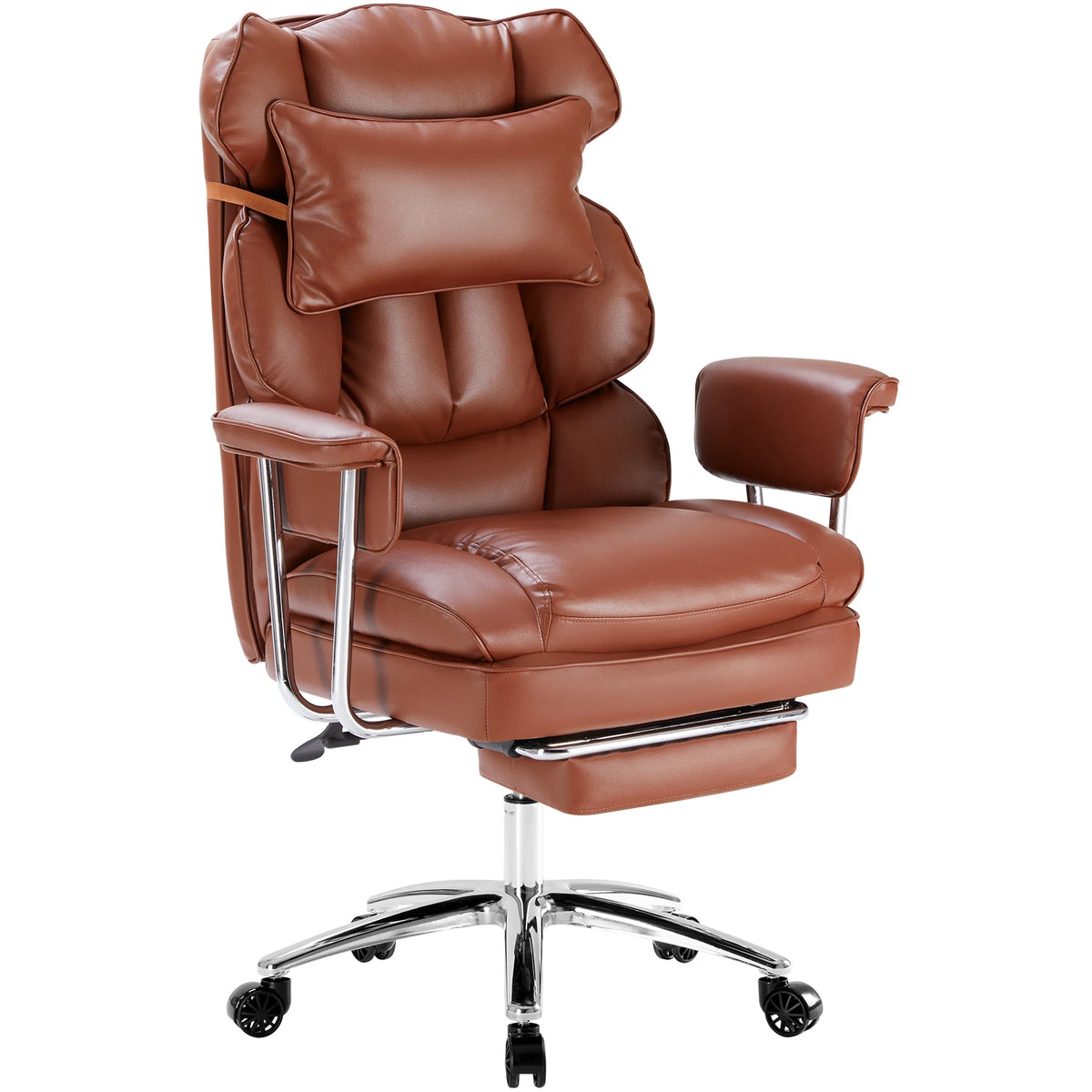 PU Leather Chair with High Back and Footrest Lumbar Support