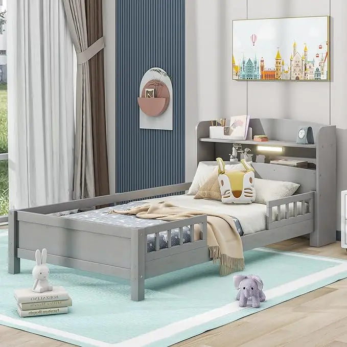 Twin Bed with Guardrails and Low Platform