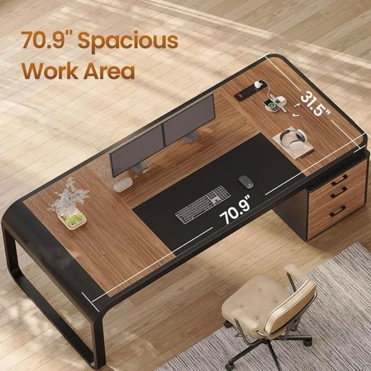 Executive Desk with Drawers and Lateral File Cabinet