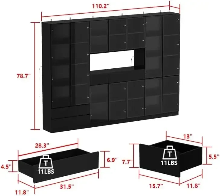 Display Shelf Organizer Set with Hutch Bookcase Bookshelf with Glass Doors and Lights