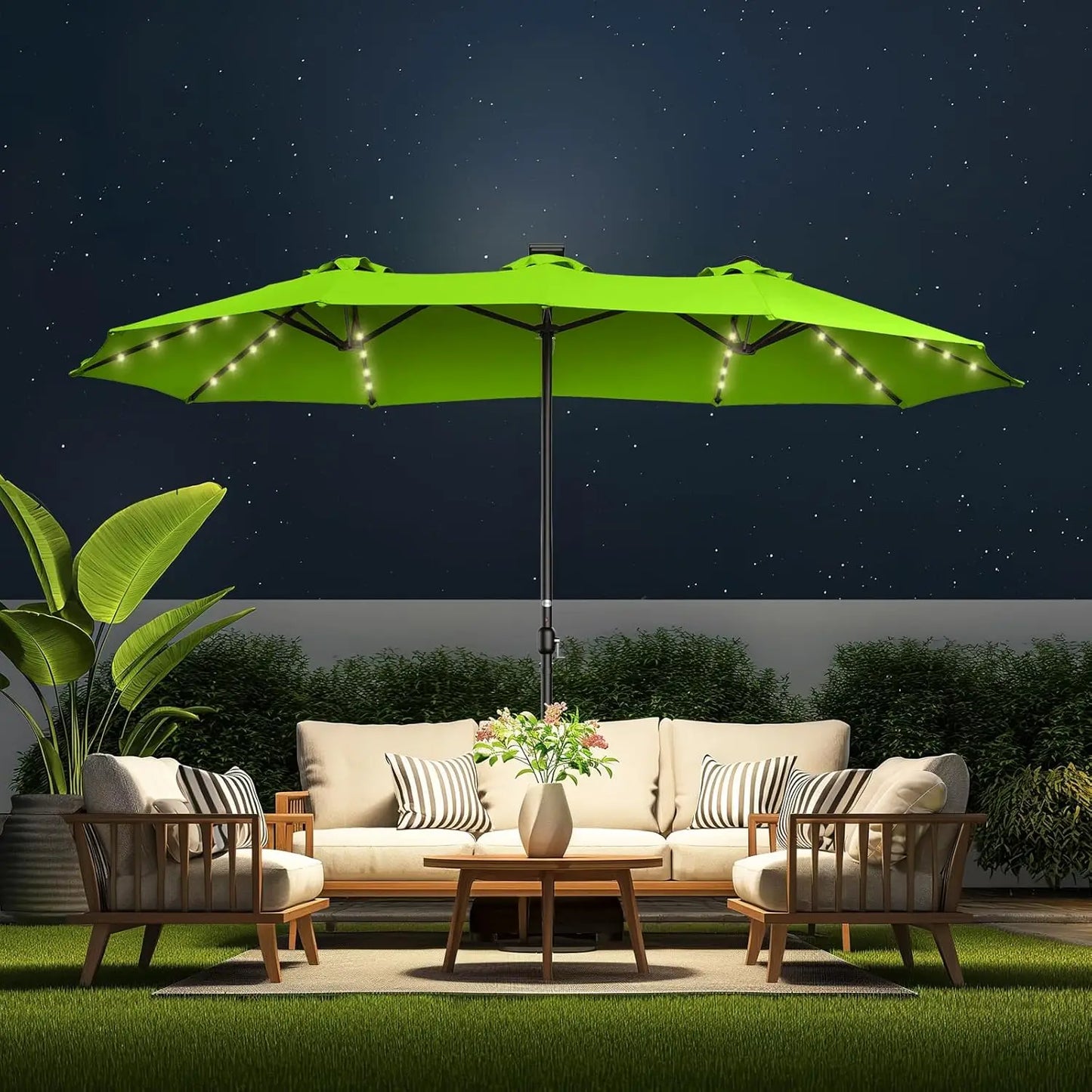 Double Sided Patio Umbrellas with Solar Lights LED Lighted