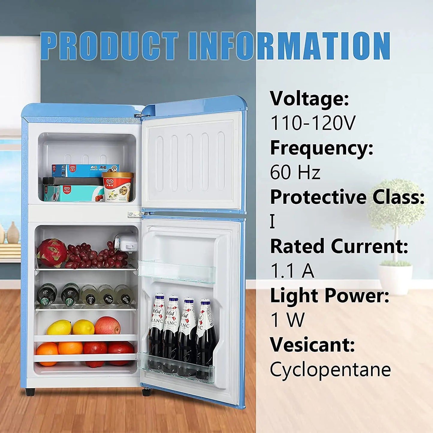 Retro Design Small Double Door Compact Refrigerator with Freezer